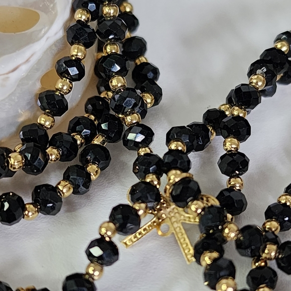 Set of 7 Black Crystal Bead Stretch Bracelet with Charm New - Picture 6 of 9